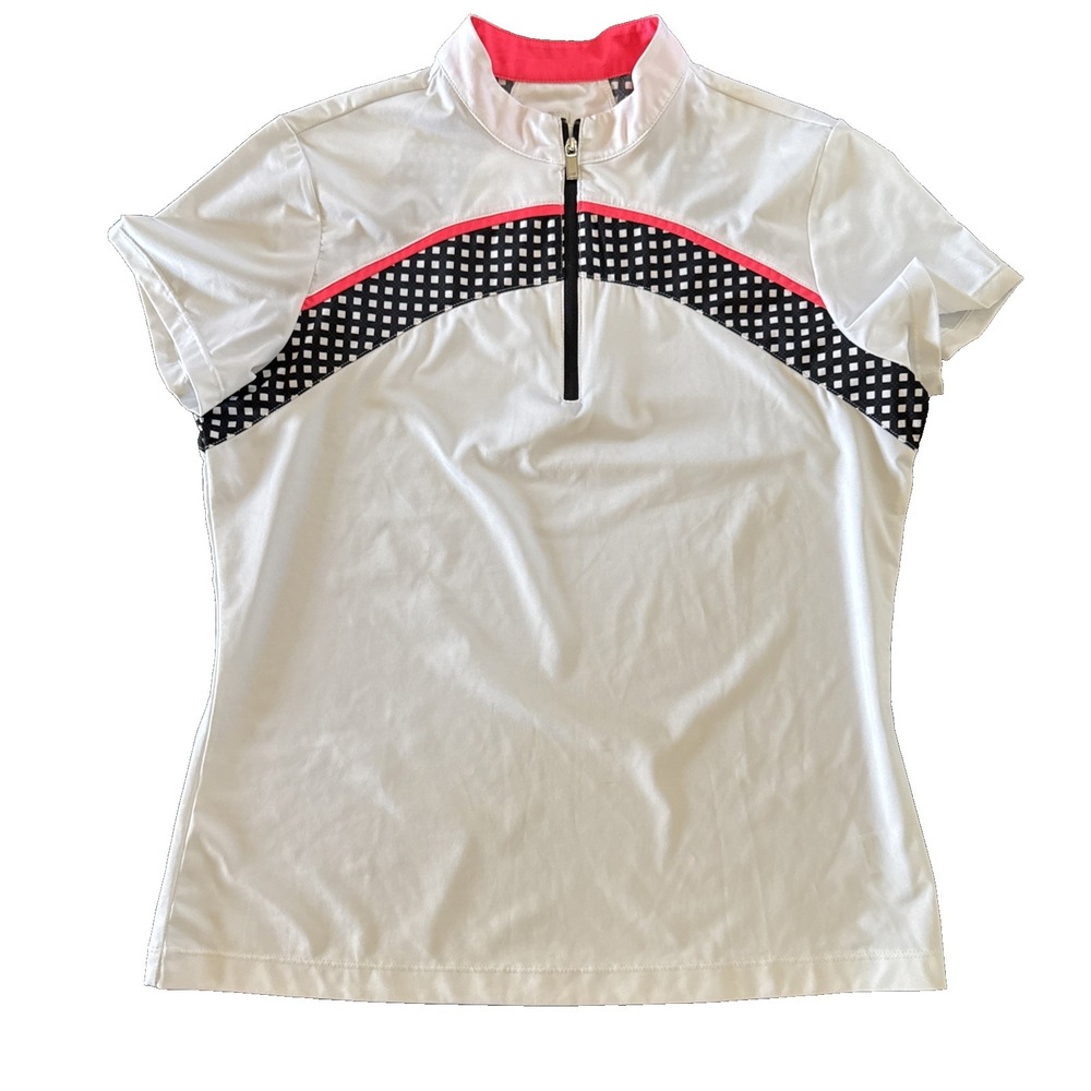 TAIL White Pink Black Golf Shirt Women's Size Medium Athletic Short Sleeve Zip